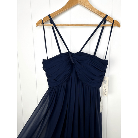 NWT Eliza J Halter Neck‎ Shirred Chiffon Gown in Navy Size 6 Evening Maxi Dress - Picture 9 of 16